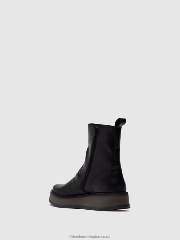 Women Fly London RUG BLACK Zip Up Ankle Boots RENO053 0B6X4253