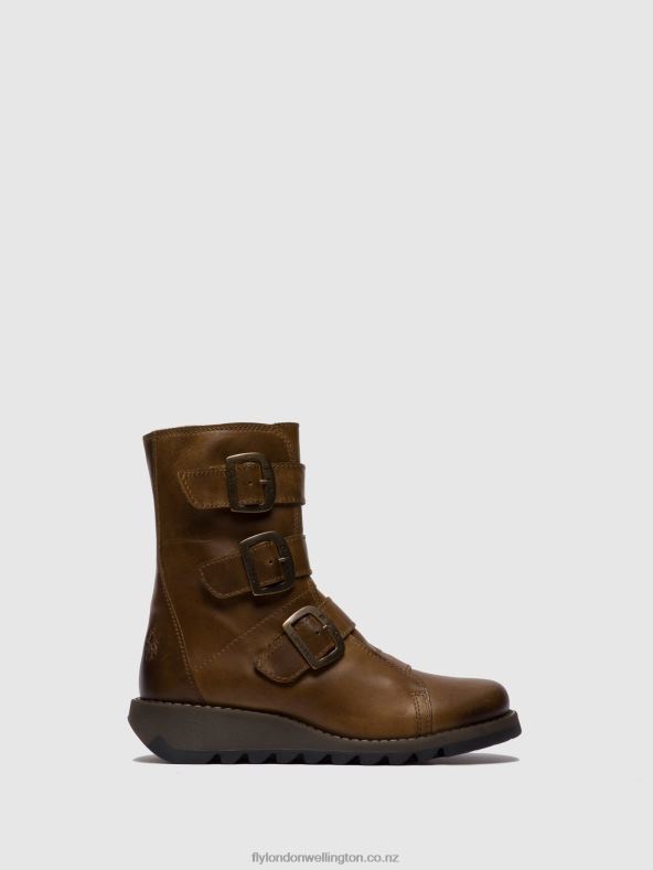 Women Fly London RUG CAMEL Buckle Ankle Boots SCOP110 0B6X4246