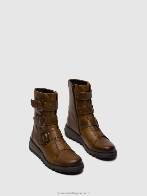 Women Fly London RUG CAMEL Buckle Ankle Boots SCOP110 0B6X4246