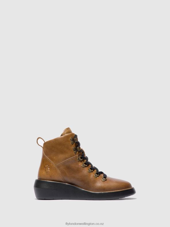 Women Fly London RUG CAMEL Lace-up Ankle Boots BIKA501 0B6X4206