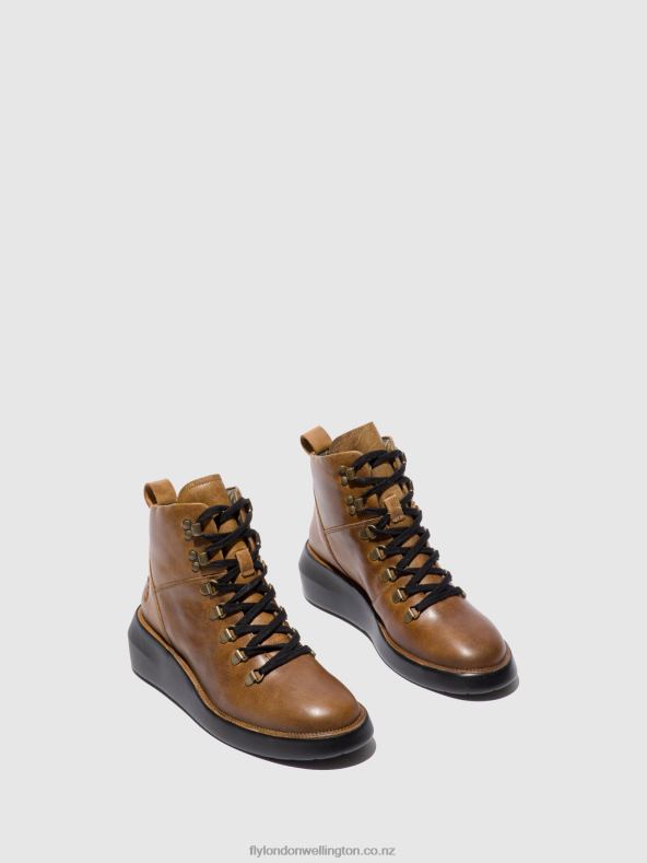 Women Fly London RUG CAMEL Lace-up Ankle Boots BIKA501 0B6X4206