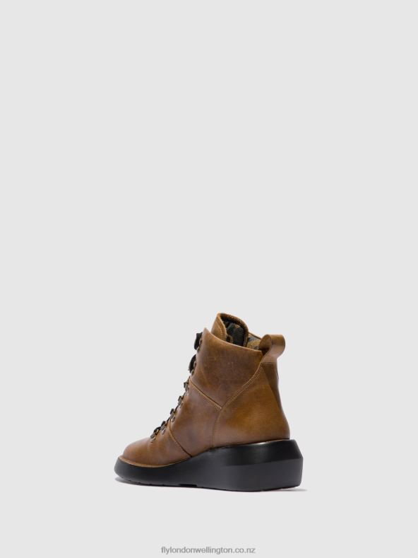 Women Fly London RUG CAMEL Lace-up Ankle Boots BIKA501 0B6X4206