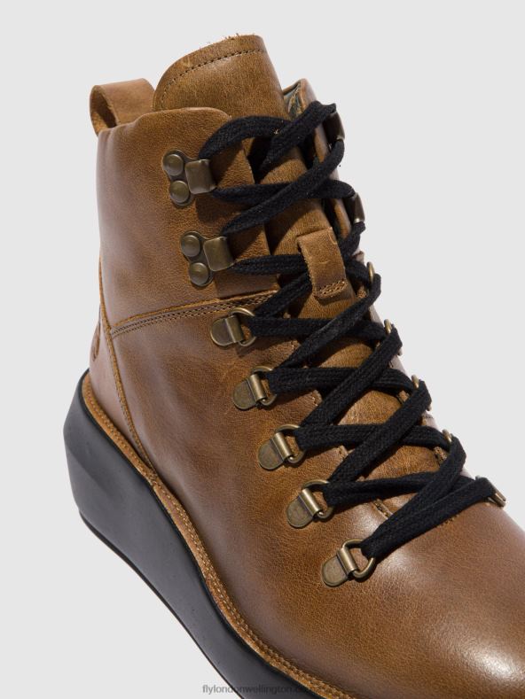 Women Fly London RUG CAMEL Lace-up Ankle Boots BIKA501 0B6X4206