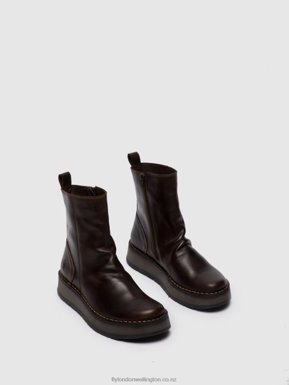 Women Fly London RUG DK. BROWN Zip Up Ankle Boots RENO053 0B6X4285
