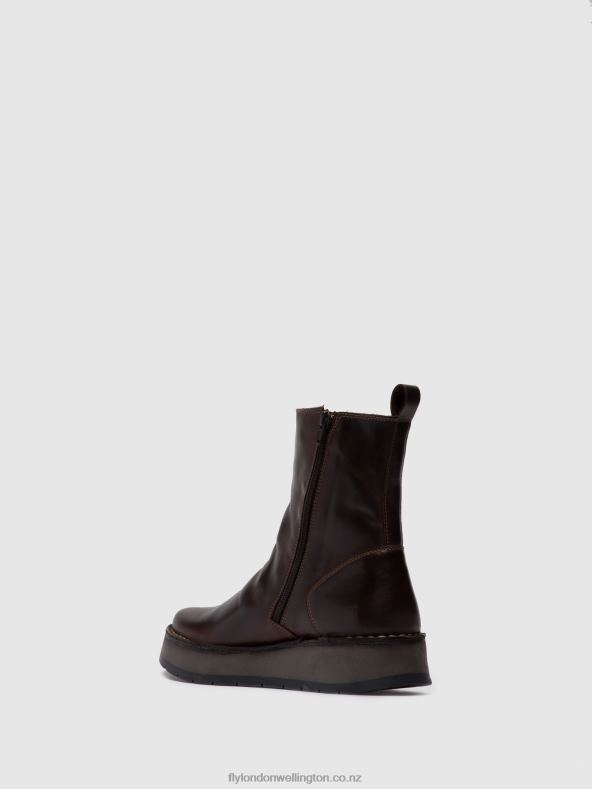 Women Fly London RUG DK. BROWN Zip Up Ankle Boots RENO053 0B6X4285