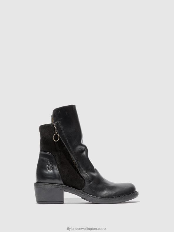 Women Fly London RUG/OILSUEDE BLACK Zip Up Ankle Boots MELY074 0B6X4171