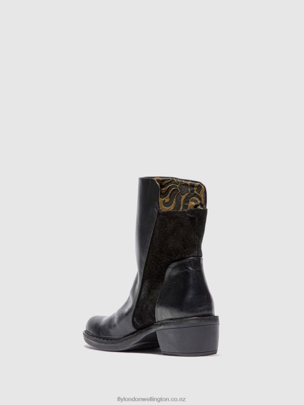 Women Fly London RUG/OILSUEDE BLACK Zip Up Ankle Boots MELY074 0B6X4171