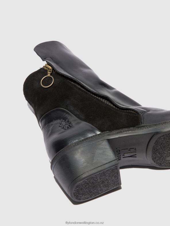 Women Fly London RUG/OILSUEDE BLACK Zip Up Ankle Boots MELY074 0B6X4171