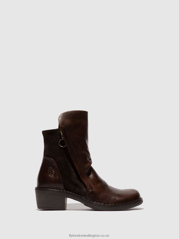 Women Fly London RUG/OILSUEDE DK BROWN/EXPRESSO Zip Up Ankle Boots MELY074 0B6X4172