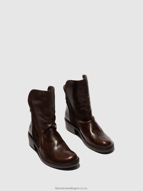 Women Fly London RUG/OILSUEDE DK BROWN/EXPRESSO Zip Up Ankle Boots MELY074 0B6X4172