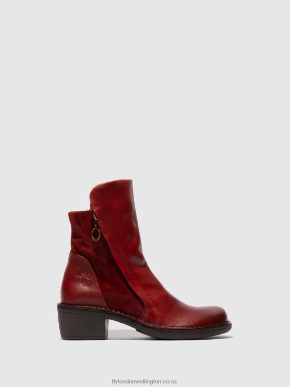 Women Fly London RUG/OILSUEDE RED Zip Up Ankle Boots MELY074 0B6X4179