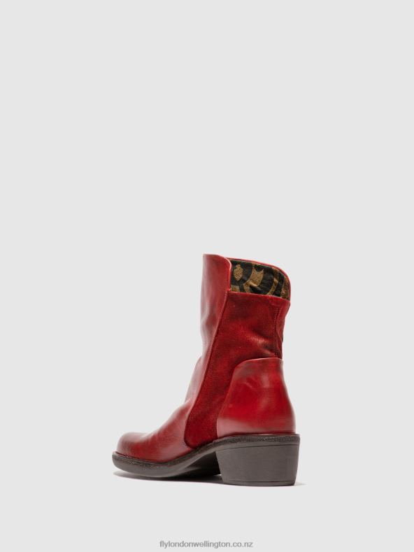 Women Fly London RUG/OILSUEDE RED Zip Up Ankle Boots MELY074 0B6X4179