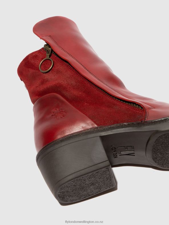 Women Fly London RUG/OILSUEDE RED Zip Up Ankle Boots MELY074 0B6X4179