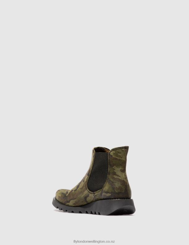 Women Fly London SALV CAMOUFLAGE MILITARY GREEN Chelsea Ankle Boots 0B6X4218