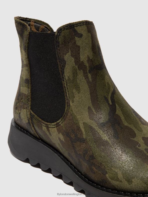 Women Fly London SALV CAMOUFLAGE MILITARY GREEN Chelsea Ankle Boots 0B6X4218