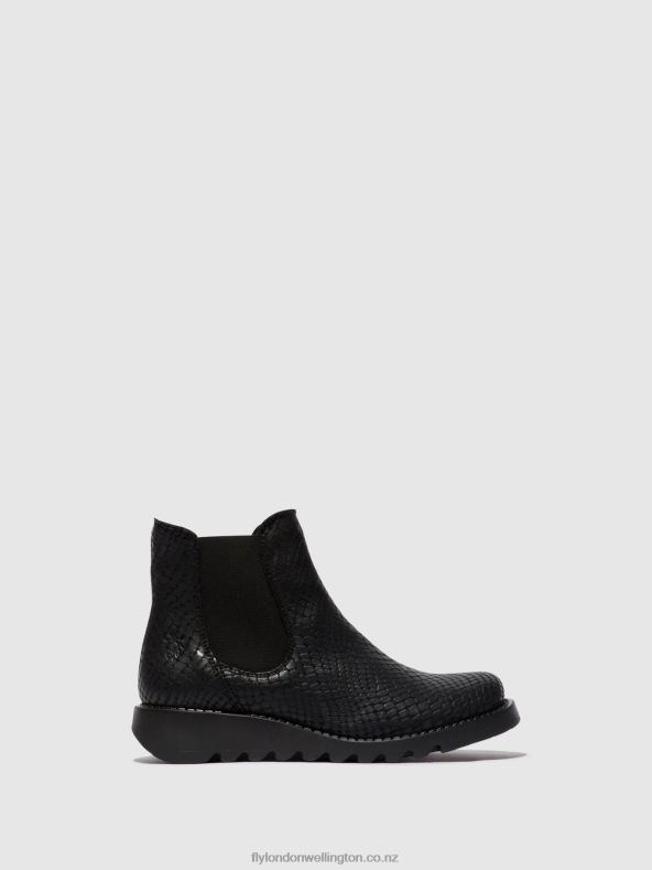 Women Fly London SALV CROCO BLACK Chelsea Ankle Boots 0B6X414