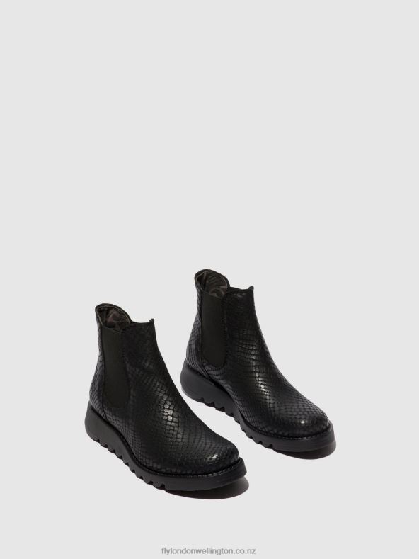 Women Fly London SALV CROCO BLACK Chelsea Ankle Boots 0B6X414