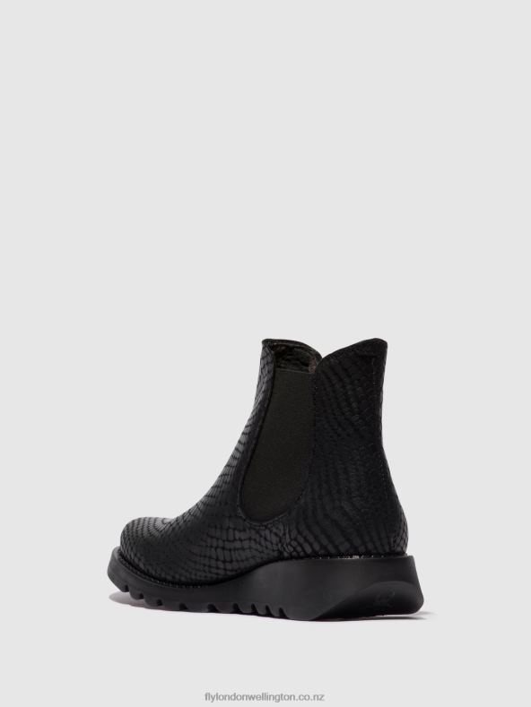 Women Fly London SALV CROCO BLACK Chelsea Ankle Boots 0B6X414
