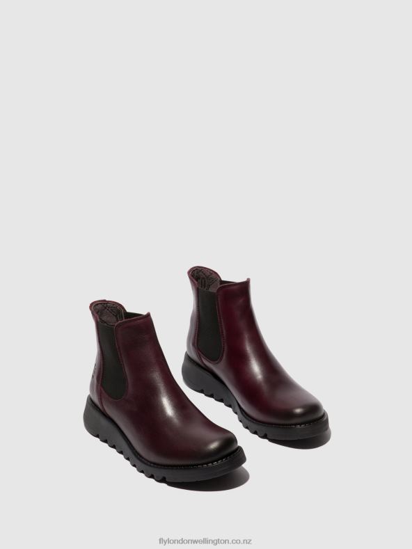 Women Fly London SALV WINE (BLACK ELASTIC) Chelsea Ankle Boots 0B6X421