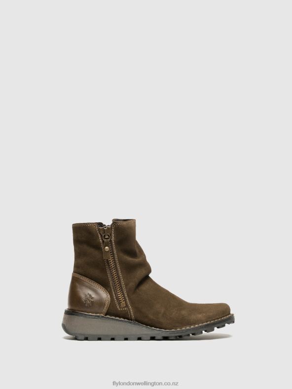Women Fly London SLUDGE/OLIVE Zip Up Ankle Boots MON944 0B6X412