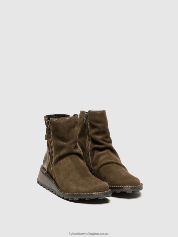 Women Fly London SLUDGE/OLIVE Zip Up Ankle Boots MON944 0B6X412