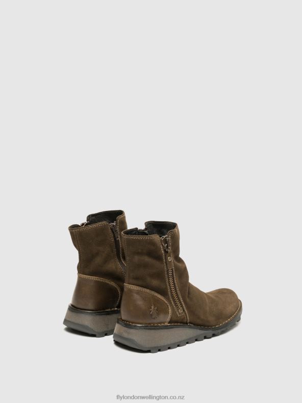 Women Fly London SLUDGE/OLIVE Zip Up Ankle Boots MON944 0B6X412