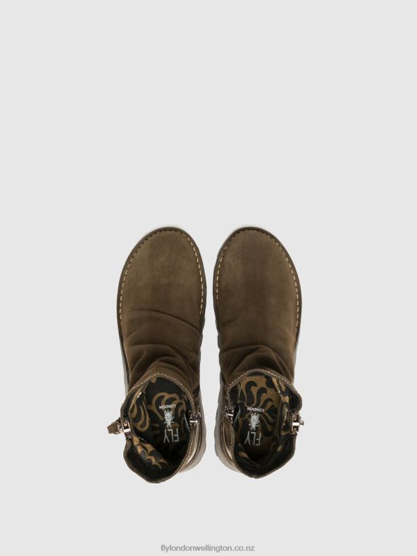 Women Fly London SLUDGE/OLIVE Zip Up Ankle Boots MON944 0B6X412