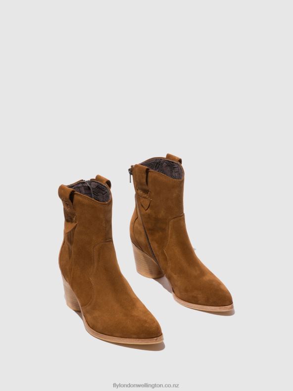 Women Fly London SUEDE COGNAC Zip Up Ankle Boots ALBA825 0B6X4187