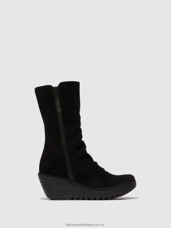 Women Fly London SUEDE/MOUSSE BLACK Zip Up Ankle Boots YEMY408 OIL 0B6X43