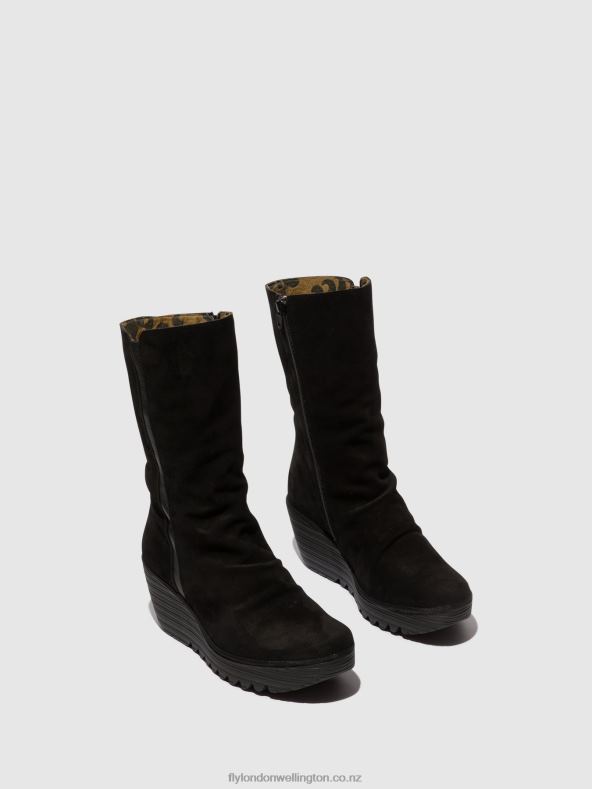 Women Fly London SUEDE/MOUSSE BLACK Zip Up Ankle Boots YEMY408 OIL 0B6X43