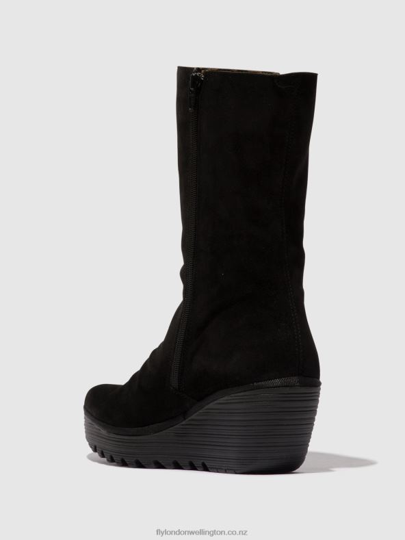 Women Fly London SUEDE/MOUSSE BLACK Zip Up Ankle Boots YEMY408 OIL 0B6X43
