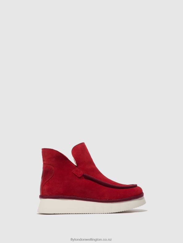 Women Fly London SUEDE/RUG CARMINE RED Round Toe Ankle Boots COZE348 0B6X4192