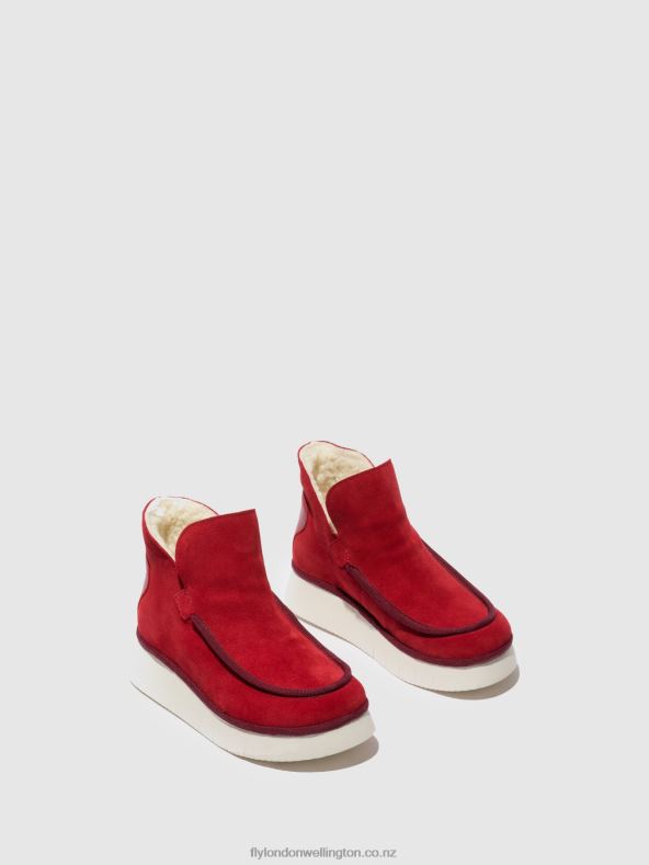 Women Fly London SUEDE/RUG CARMINE RED Round Toe Ankle Boots COZE348 0B6X4192