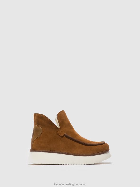 Women Fly London SUEDE/RUG COGNAC Round Toe Ankle Boots COZE348 0B6X4173