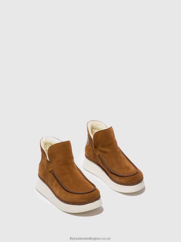 Women Fly London SUEDE/RUG COGNAC Round Toe Ankle Boots COZE348 0B6X4173