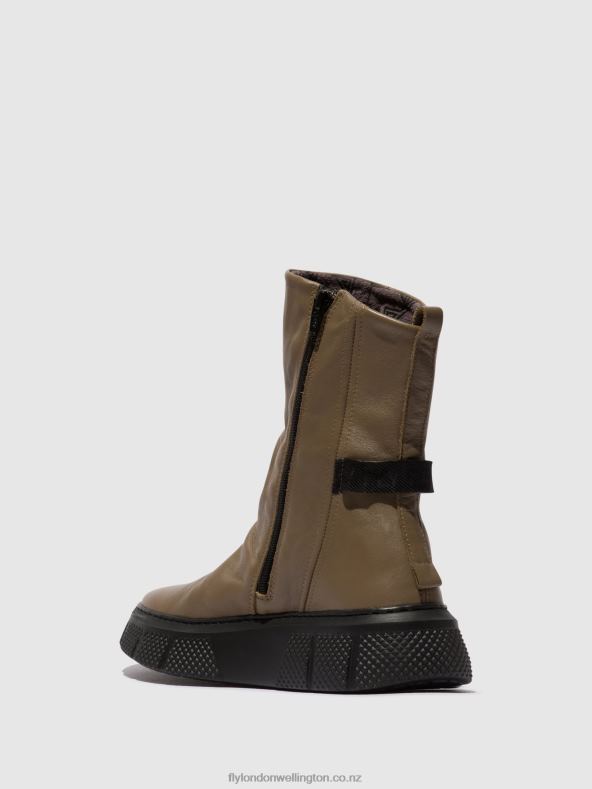 Women Fly London TAUPE (BLACK SOLE) Zip Up Ankle Boots ESEN485 0B6X460