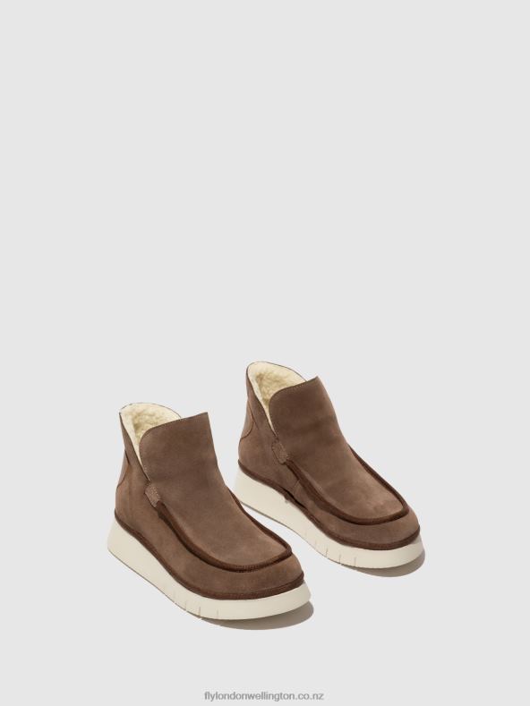 Women Fly London TAUPE/CAMEL Round Toe Ankle Boots COZE348 0B6X484