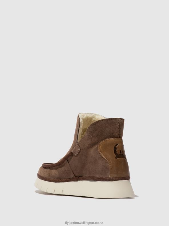 Women Fly London TAUPE/CAMEL Round Toe Ankle Boots COZE348 0B6X484