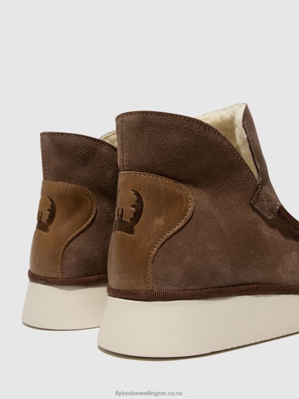 Women Fly London TAUPE/CAMEL Round Toe Ankle Boots COZE348 0B6X484