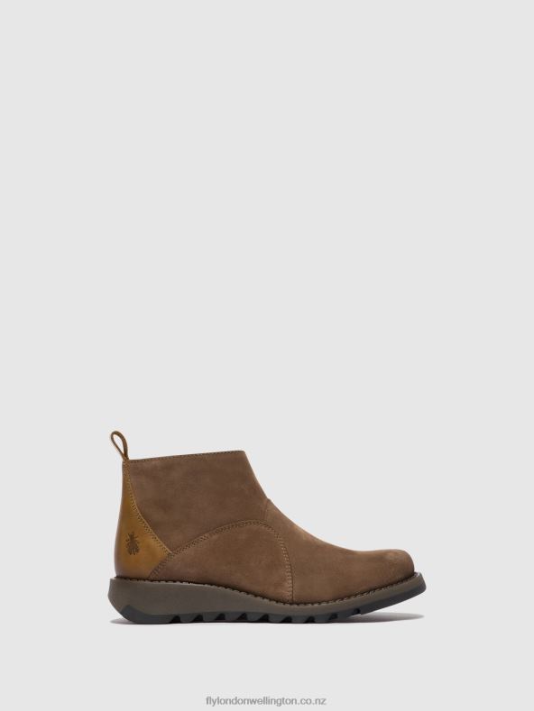 Women Fly London TAUPE/CAMEL Zip Up Ankle Boots SELY918 0B6X437