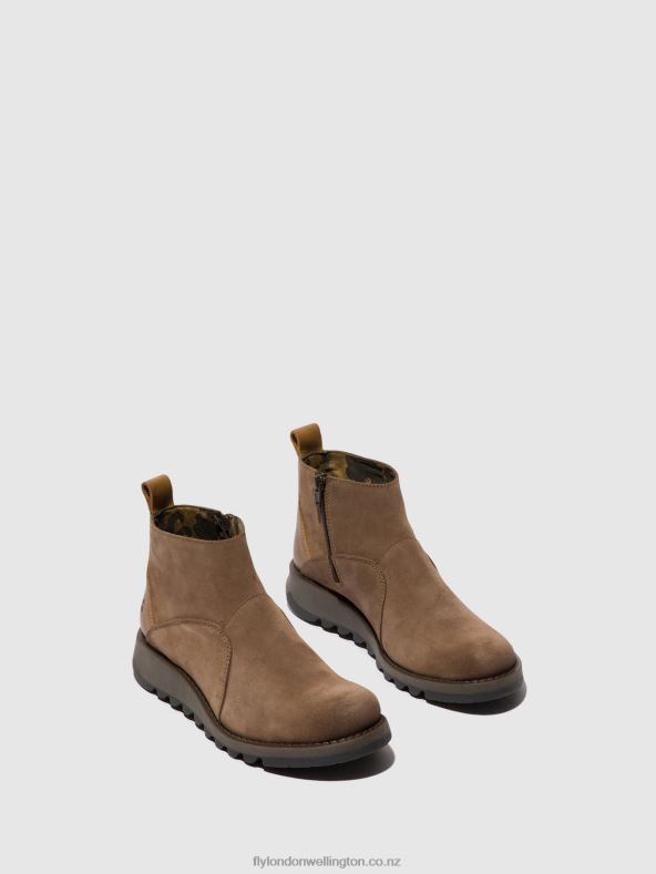 Women Fly London TAUPE/CAMEL Zip Up Ankle Boots SELY918 0B6X437