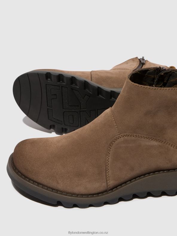 Women Fly London TAUPE/CAMEL Zip Up Ankle Boots SELY918 0B6X437