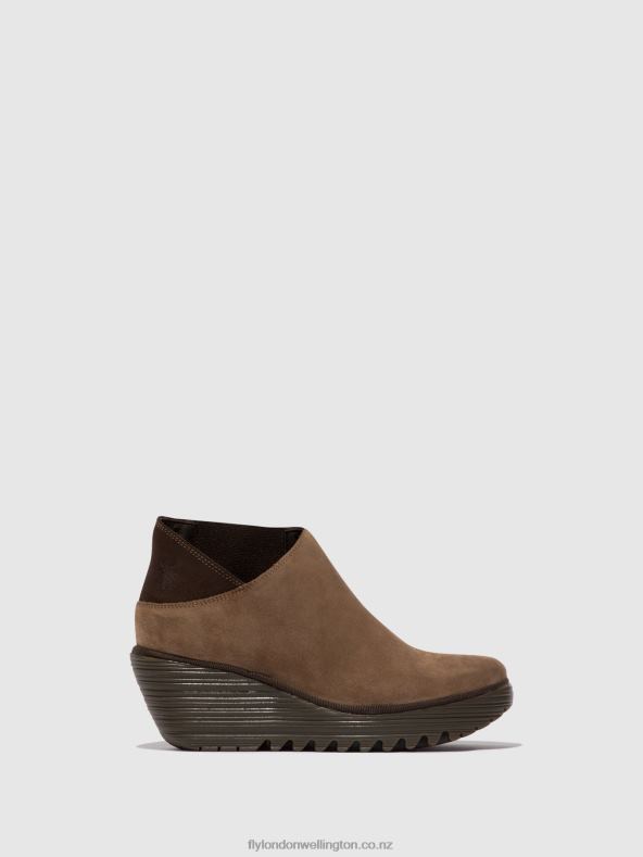 Women Fly London TAUPE/EXPRESSO Zip Up Ankle Boots YEGO400 0B6X428