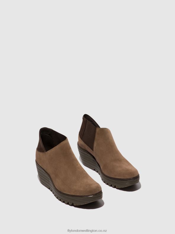 Women Fly London TAUPE/EXPRESSO Zip Up Ankle Boots YEGO400 0B6X428