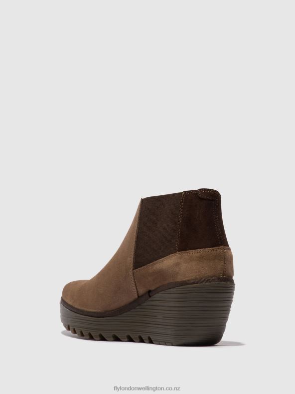 Women Fly London TAUPE/EXPRESSO Zip Up Ankle Boots YEGO400 0B6X428
