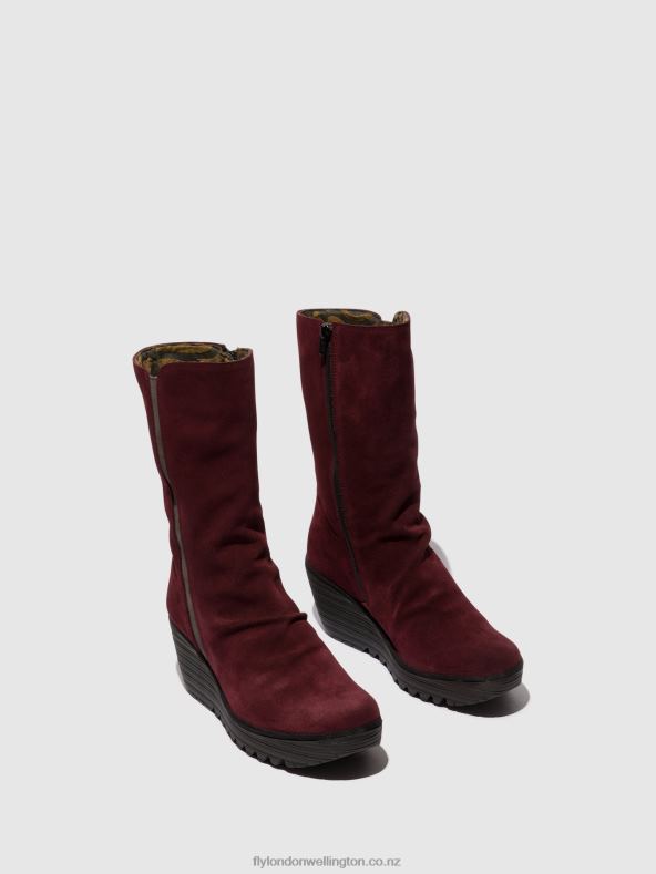 Women Fly London WINE/DIESEL Zip Up Ankle Boots YEMY408 0B6X426