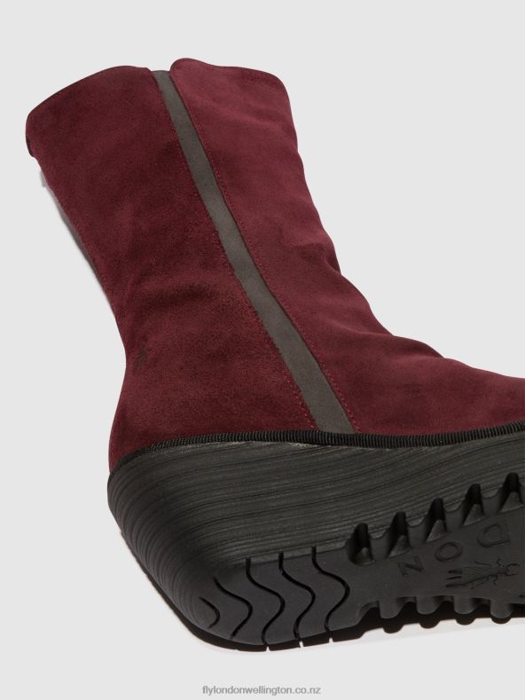 Women Fly London WINE/DIESEL Zip Up Ankle Boots YEMY408 0B6X426