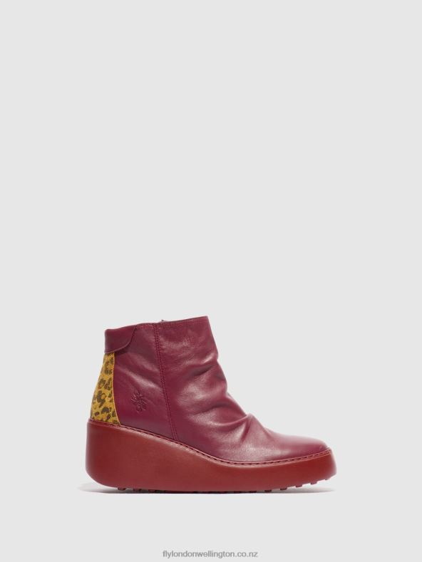 Women Fly London WINE/TAN Zip Up Ankle Boots DABE461 0B6X459