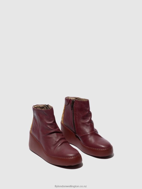 Women Fly London WINE/TAN Zip Up Ankle Boots DABE461 0B6X459