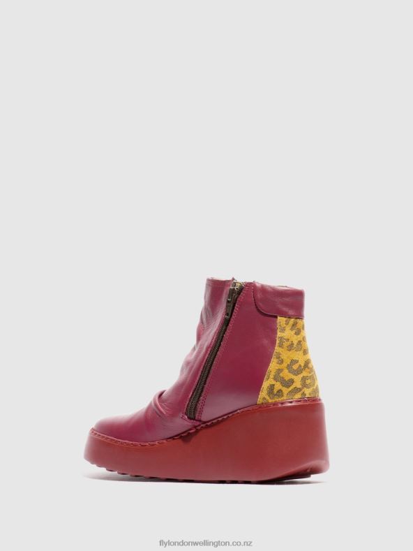 Women Fly London WINE/TAN Zip Up Ankle Boots DABE461 0B6X459
